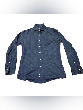 ​Boggi Milano Men's Slim Fit Shirt Navy Blue Dot Printed Long Sleeve Size M